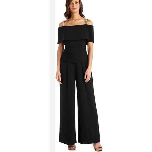 R&M Richards Womens Embellished Wide-Leg Cold-Shoulder Jumpsuit Plus Size 18 W. - Picture 13 of 14